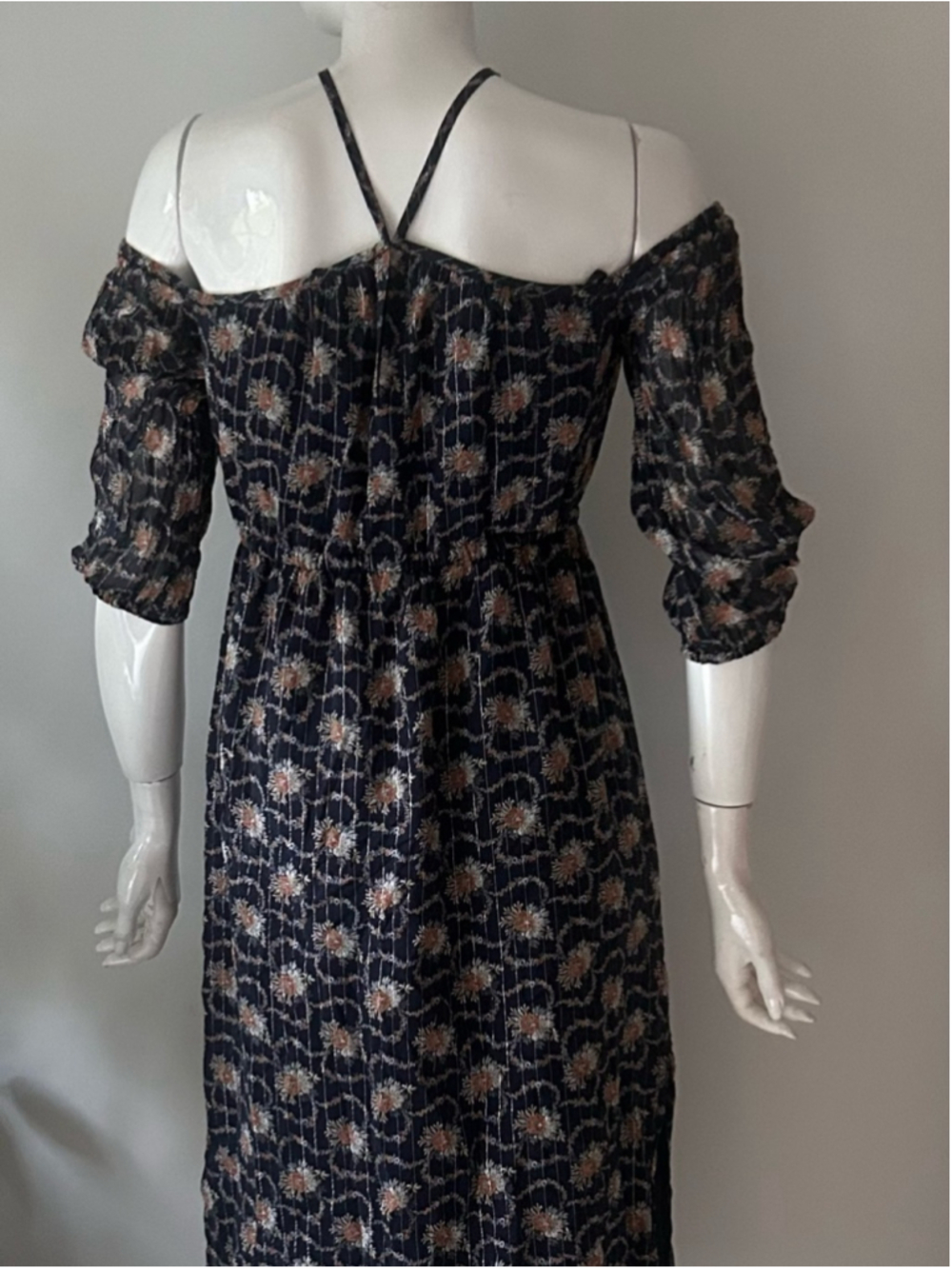 Club Monaco silk Floral Off-Shoulder Midi Dress with Halter Strap - Picture 5 of 10